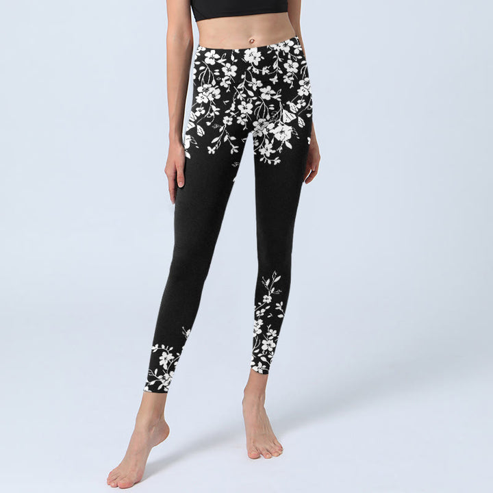 Buddha Stones Splendidi leggings da palestra con stampa floreale in stile minimalista, pantaloni da yoga da donna - image 5