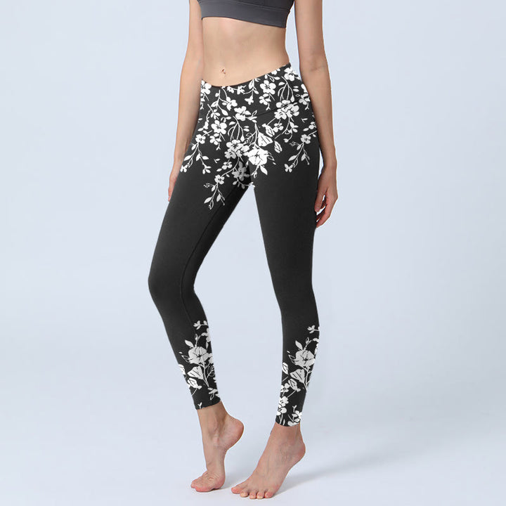 Buddha Stones Splendidi leggings da palestra con stampa floreale in stile minimalista, pantaloni da yoga da donna - Nero - US18, UK/AU22, EU50 (4XL) - image 0