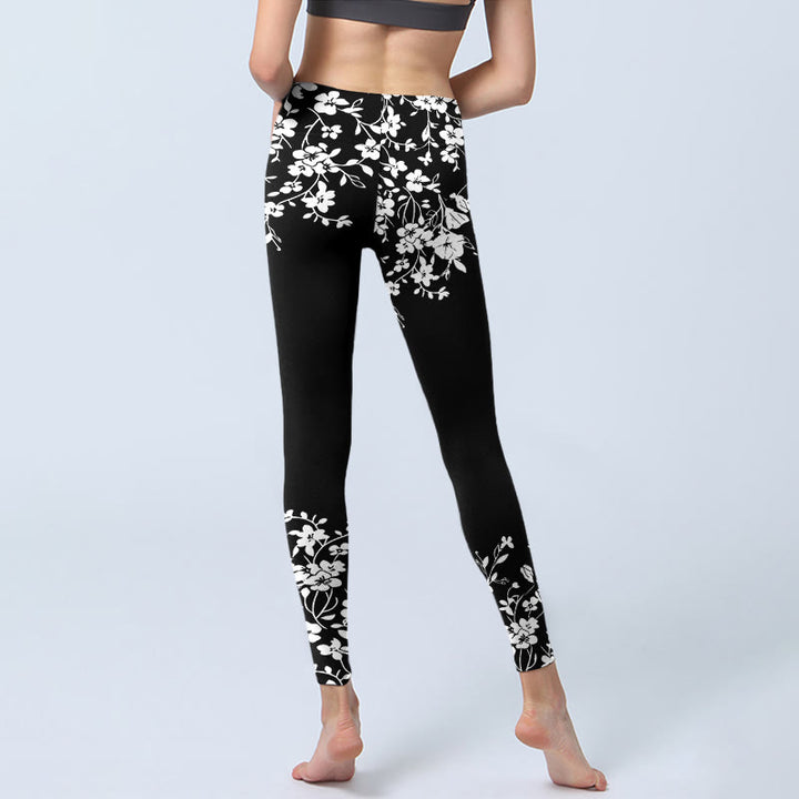 Buddha Stones Splendidi leggings da palestra con stampa floreale in stile minimalista, pantaloni da yoga da donna - image 6