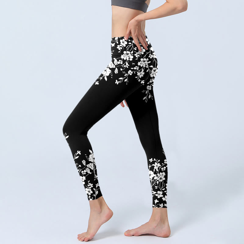 Buddha Stones Splendidi leggings da palestra con stampa floreale in stile minimalista, pantaloni da yoga da donna - image 2