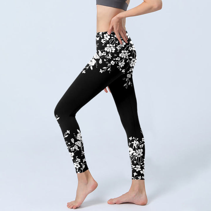 Buddha Stones Splendidi leggings da palestra con stampa floreale in stile minimalista, pantaloni da yoga da donna - image 2