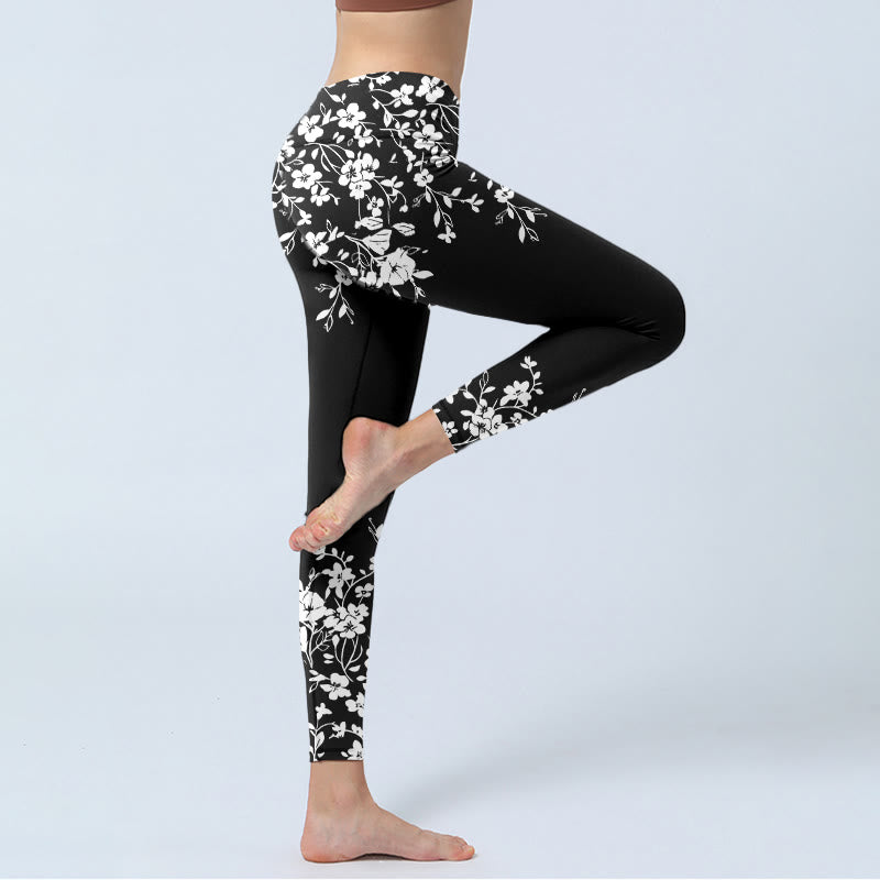 Buddha Stones Splendidi leggings da palestra con stampa floreale in stile minimalista, pantaloni da yoga da donna - image 4