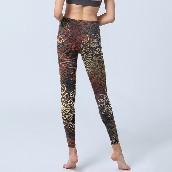 Buddha Stones Leggings da palestra con stampa simmetrica a fiori retrò, pantaloni da yoga da donna - image 6