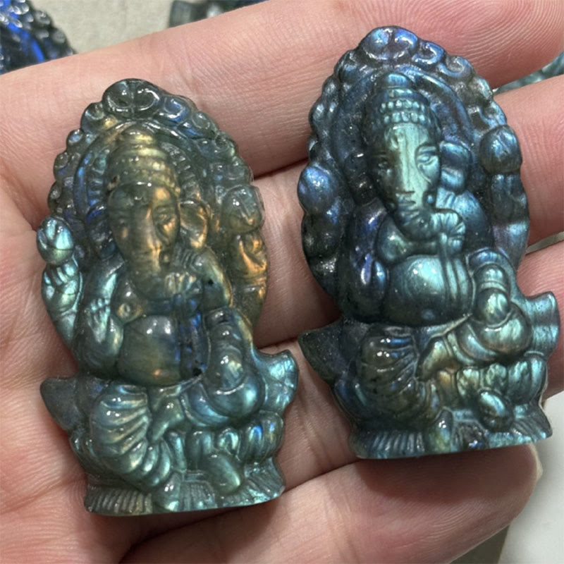 Buddha Stones Statua di guarigione in labradorite, decorazione per la casa, statuetta di elefante Ganesh Ganpati - Ganesh 4,7*2,7*1,3 cm - image 0
