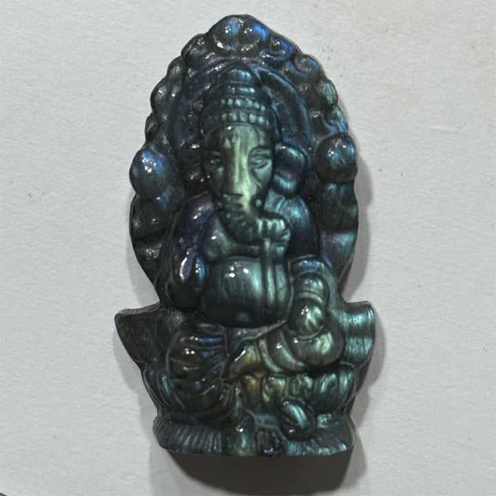Buddha Stones Statua di guarigione in labradorite, decorazione per la casa, statuetta di elefante Ganesh Ganpati - image 2
