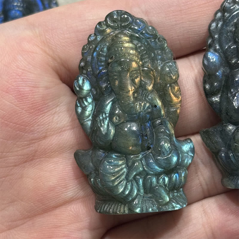 Buddha Stones Statua di guarigione in labradorite, decorazione per la casa, statuetta di elefante Ganesh Ganpati - image 1