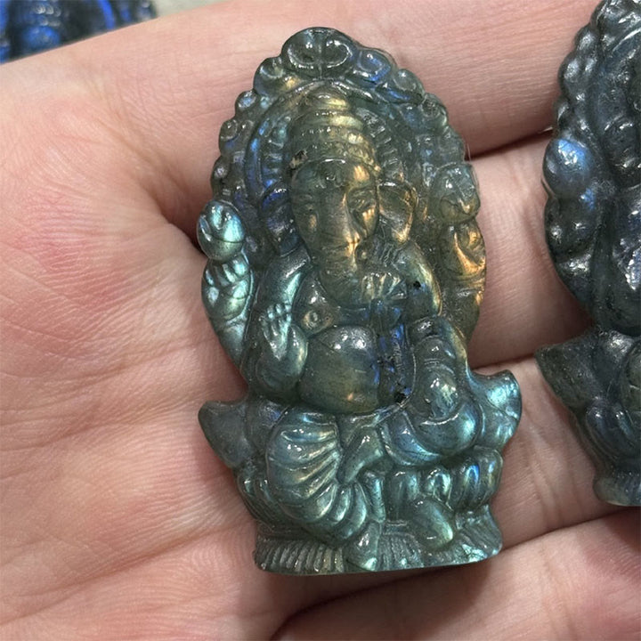 Buddha Stones Statua di guarigione in labradorite, decorazione per la casa, statuetta di elefante Ganesh Ganpati - image 1