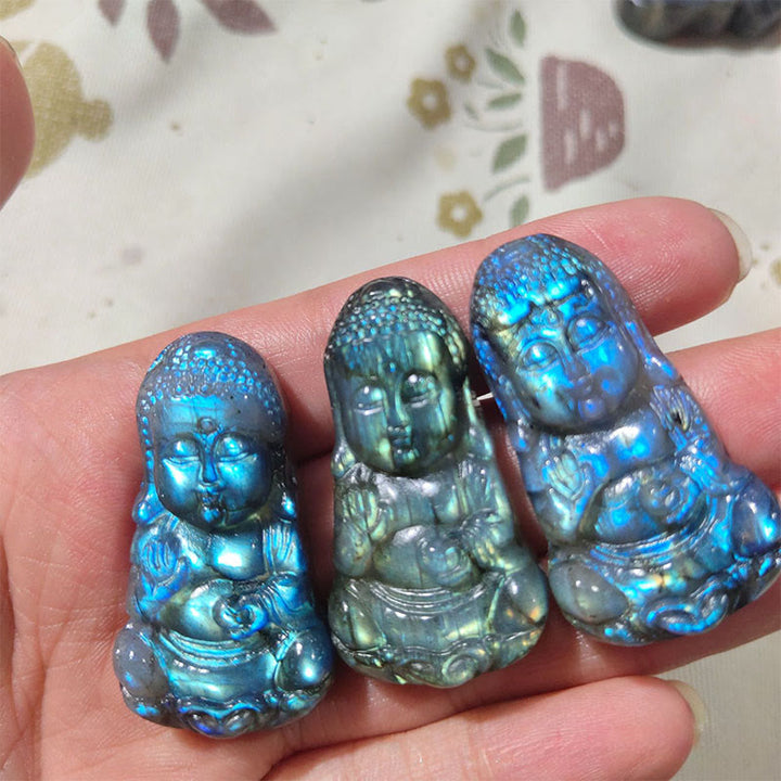 Buddha Stones Statua di guarigione in labradorite naturale con simbolo del Buddha, decorazione per la casa - Buddha 4,5*2,3*1 cm - image 0