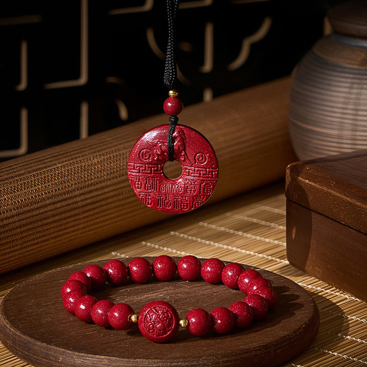 Buddha Stones Fibbia della pace dell'anno del cavallo in cinabro, personaggio Fu, pacchetto "Tieni lontani gli spiriti maligni" - Il pacchetto di benedizione del cinabro per cavalli - image 0