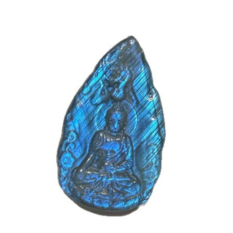 Buddha Stones Statua di Buddha in labradorite naturale con incisione a forma di lacrima, decorazione per la casa - image 4