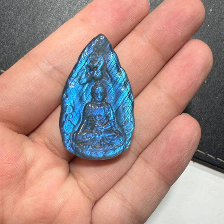 Buddha Stones Statua di Buddha in labradorite naturale con incisione a forma di lacrima, decorazione per la casa - Buddha blu 3,5*3,5*0,8 cm - image 8