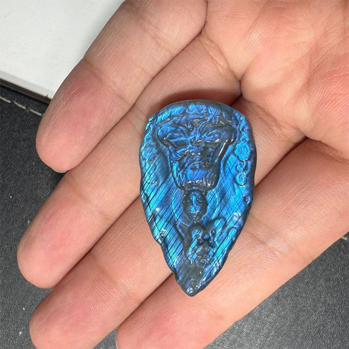 Buddha Stones Statua di Buddha in labradorite naturale con incisione a forma di lacrima, decorazione per la casa - image 1