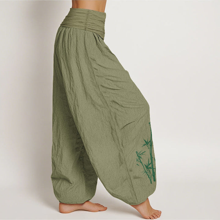 Buddha Stones Pantaloni harem da donna in puro cotone con elastico in vita e motivo a gru e bambù - image 16