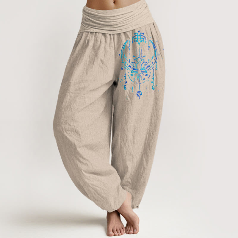 Buddha Stones Pantaloni harem da donna in puro cotone con elastico in vita e motivo a loto - Abbronzatura - US16, UK/AU20, EU48 (3XL) - image 11