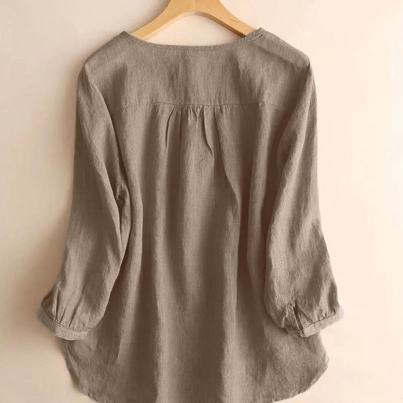 Camicia da donna casual a maniche a tre quarti con scollo rotondo e motivo Buddha Stones. - image 1