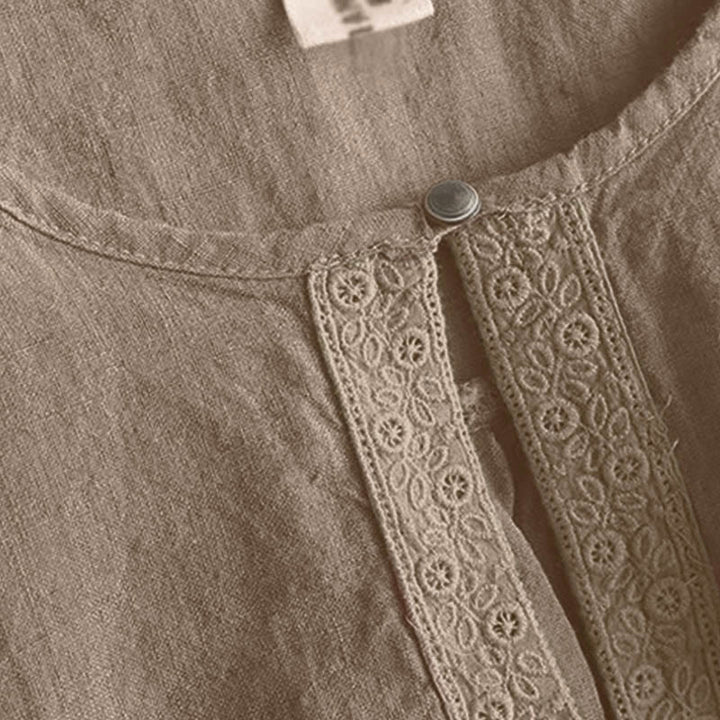 Camicia da donna casual a maniche a tre quarti con scollo rotondo e motivo Buddha Stones. - image 3