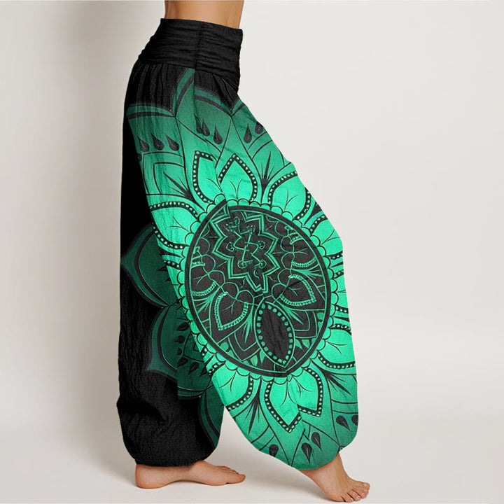 Buddha Stones Pantaloni harem da donna con elastico in vita e motivo mandala simmetrico in cotone - image 2