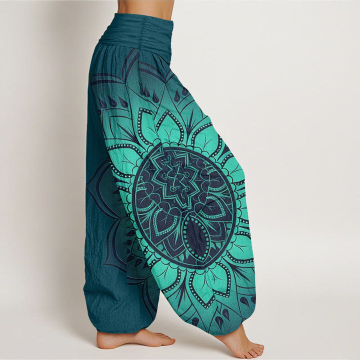 Buddha Stones Pantaloni harem da donna con elastico in vita e motivo mandala simmetrico in cotone - image 7