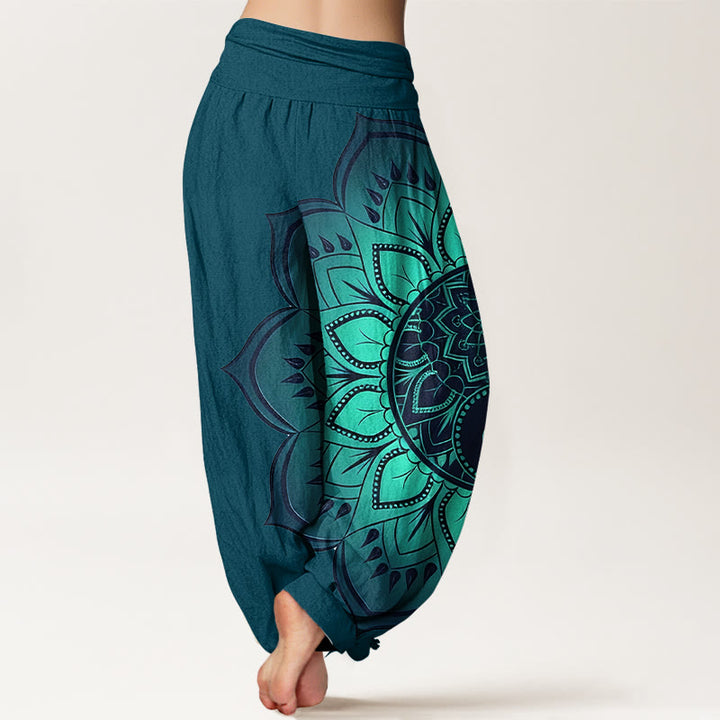 Buddha Stones Pantaloni harem da donna con elastico in vita e motivo mandala simmetrico in cotone - image 6