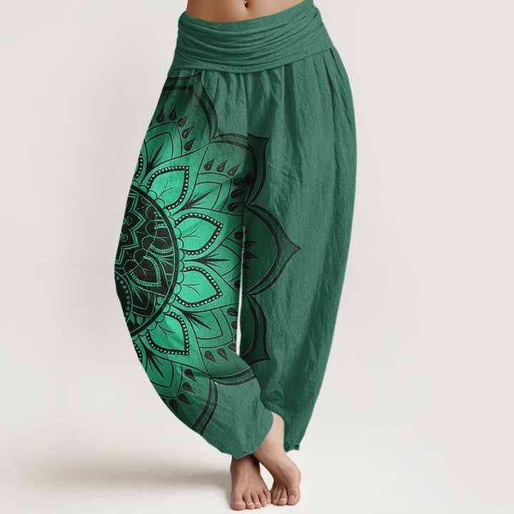 Buddha Stones Pantaloni harem da donna con elastico in vita e motivo mandala simmetrico in cotone - Verde mare - US16, UK/AU20, EU48 (3XL) - image 8