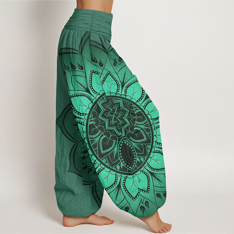 Buddha Stones Pantaloni harem da donna con elastico in vita e motivo mandala simmetrico in cotone - image 10