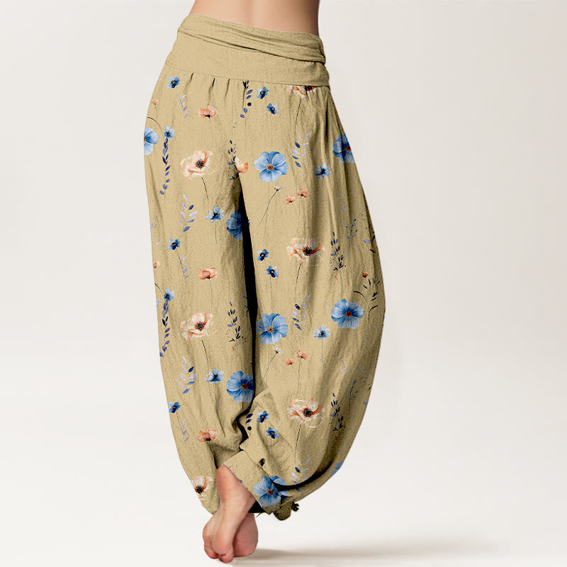 Buddha Stones Pantaloni harem da donna con elastico in vita e motivo floreale raffinato in cotone fresco - image 1