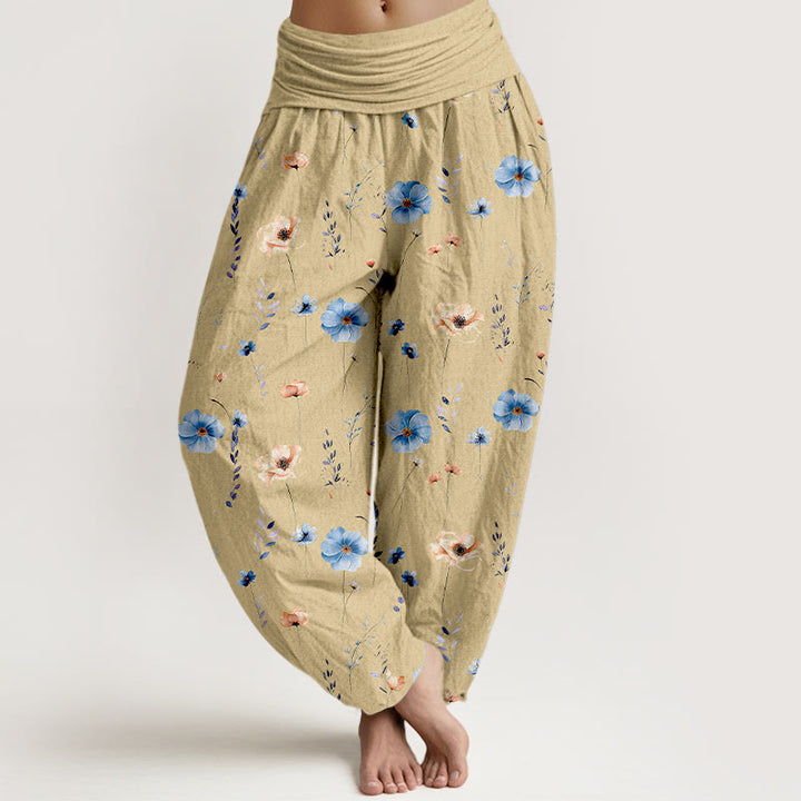Buddha Stones Pantaloni harem da donna con elastico in vita e motivo floreale raffinato in cotone fresco - Grano - US16, UK/AU20, EU48 (3XL) - image 0