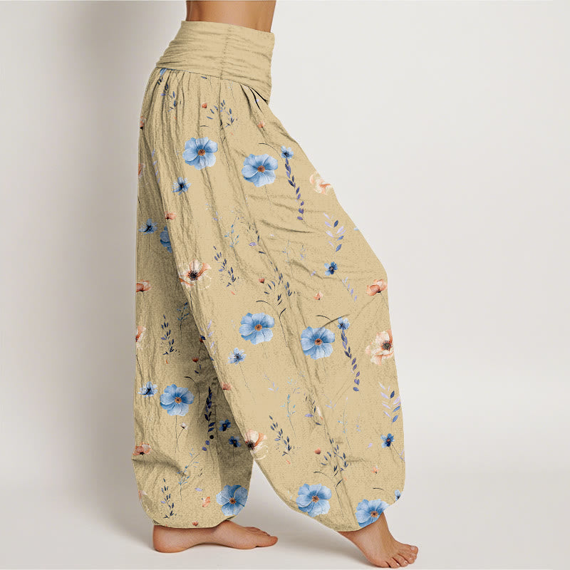 Buddha Stones Pantaloni harem da donna con elastico in vita e motivo floreale raffinato in cotone fresco - image 2