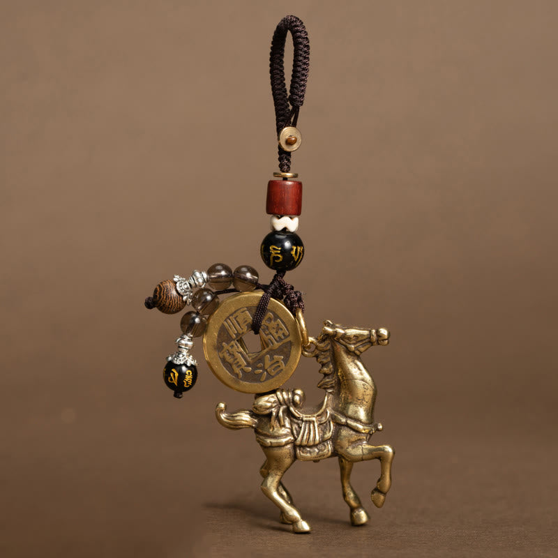 Buddha Stones Portachiavi con cinque monete dell'imperatore in rame e ottone dell'anno del cavallo, Om Mani Padme Hum, protezione - Cavallo Om Mani Padme Hum (dimensioni: 43 * 50 mm) - image 10