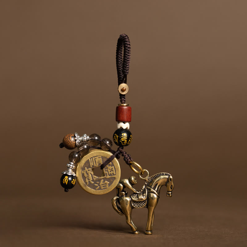 Buddha Stones Portachiavi con cinque monete dell'imperatore in rame e ottone dell'anno del cavallo, Om Mani Padme Hum, protezione - Scimmia Om Mani Padme Hum Cavallo (Dimensioni: 36*31 mm) - image 4
