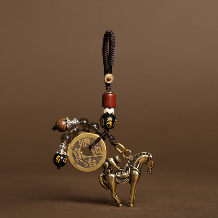 Buddha Stones Portachiavi con cinque monete dell'imperatore in rame e ottone dell'anno del cavallo, Om Mani Padme Hum, protezione - Scimmia Om Mani Padme Hum Cavallo (Dimensioni: 36*31 mm) - image 4