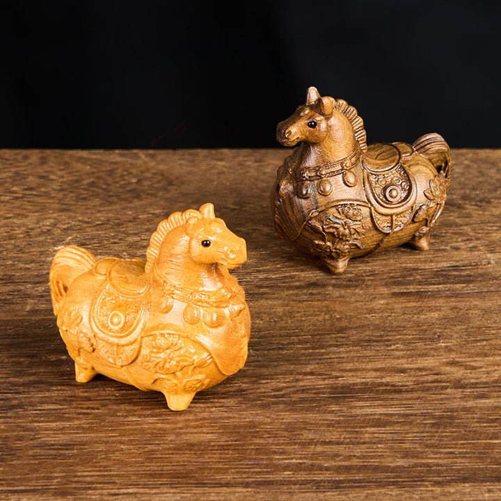 Buddha Stones Mini decorazione Anno del Cavallo Loto Ebano Tiglio Legno Sandalo Verde 5,5*5*3,2cm - image 13