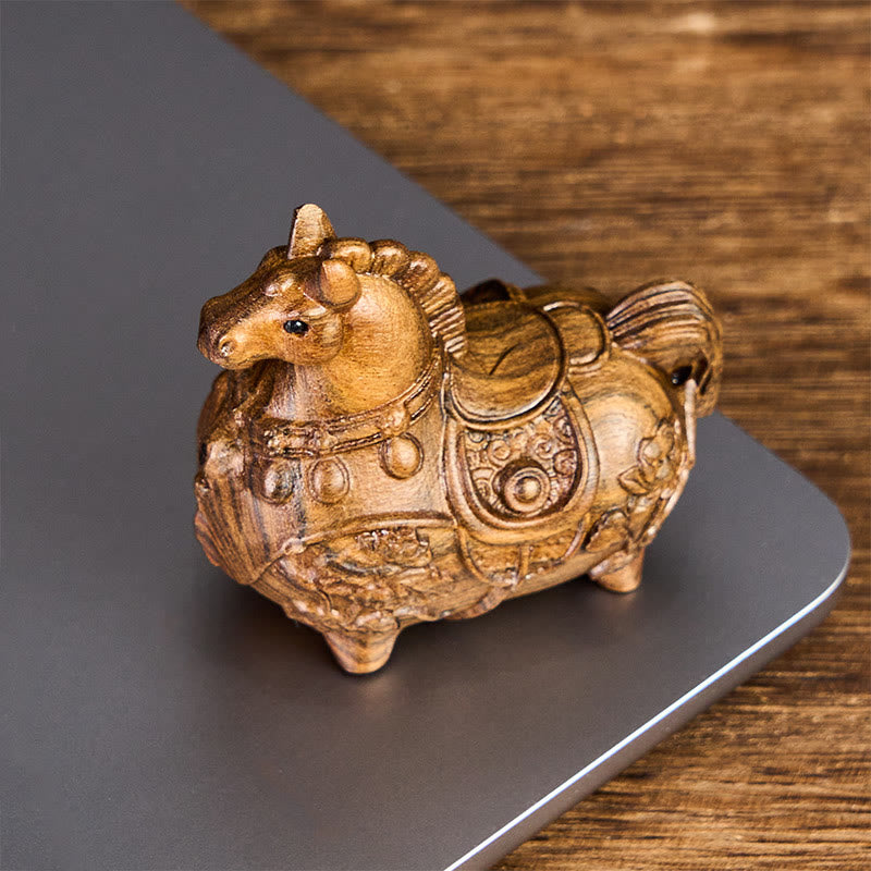 Buddha Stones Mini decorazione Anno del Cavallo Loto Ebano Tiglio Legno Sandalo Verde 5,5*5*3,2cm - image 9