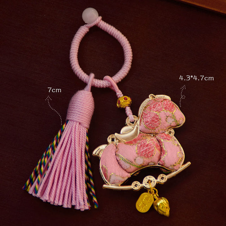 Buddha Stones Portachiavi con cordino rosso ricamato Anno del cavallo - image 4