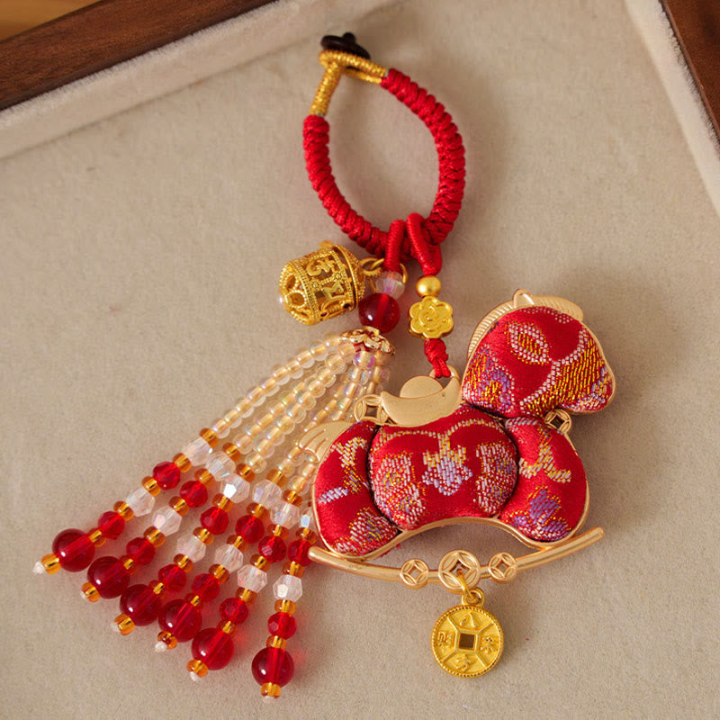 Buddha Stones Portachiavi con ricamo "Anno del Cavallo" e simbolo della prosperità - image 1