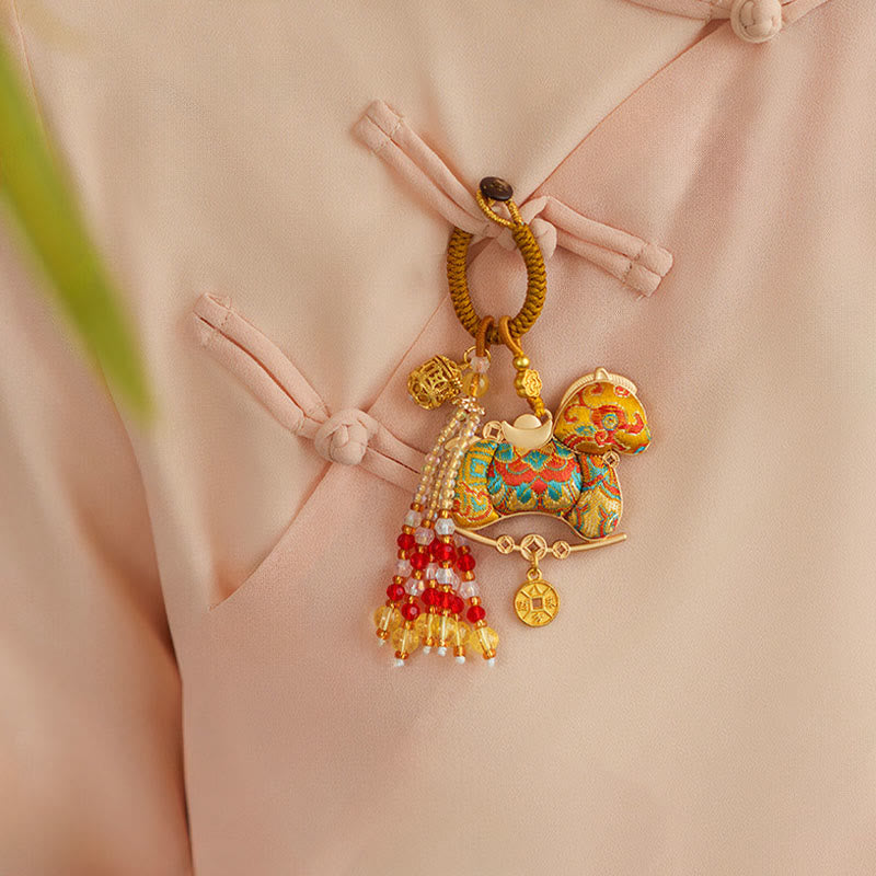 Buddha Stones Portachiavi con ricamo "Anno del Cavallo" e simbolo della prosperità - image 6