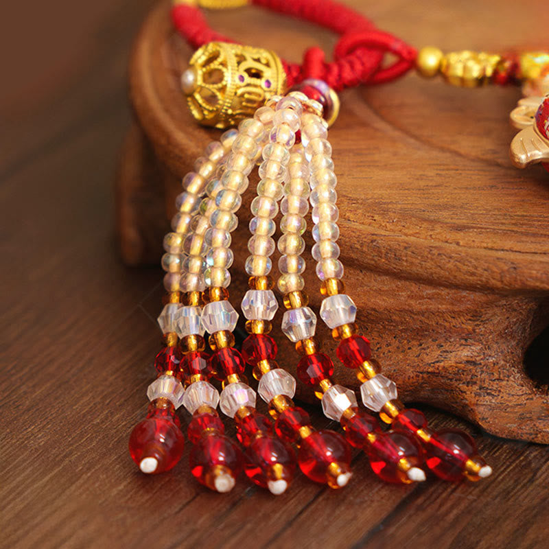 Buddha Stones Portachiavi con ricamo "Anno del Cavallo" e simbolo della prosperità - image 3