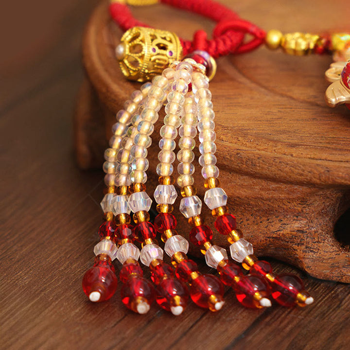 Buddha Stones Portachiavi con ricamo "Anno del Cavallo" e simbolo della prosperità - image 3