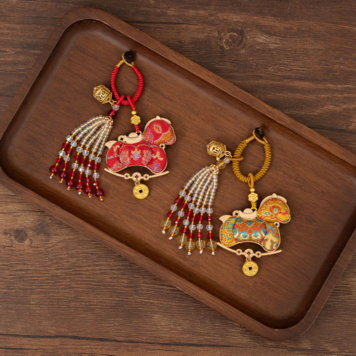 Buddha Stones Portachiavi con ricamo "Anno del Cavallo" e simbolo della prosperità - image 10