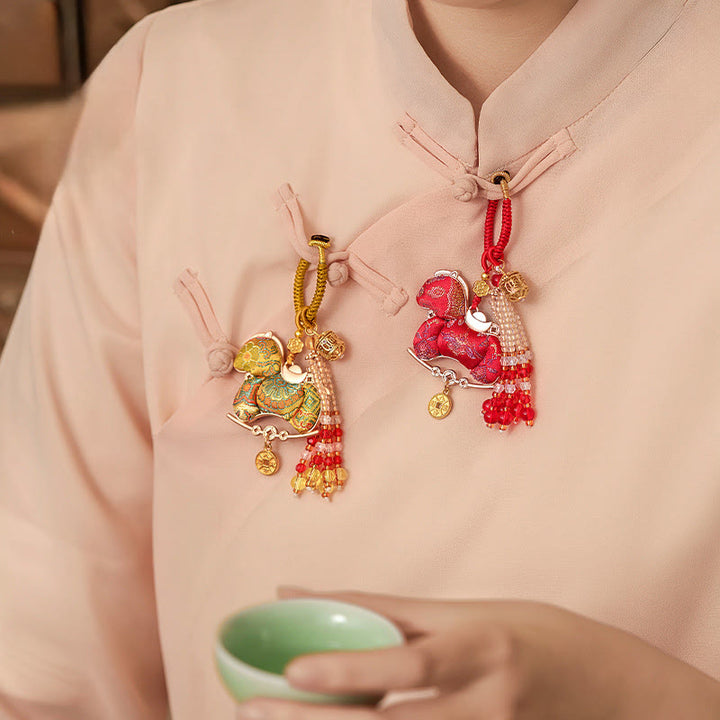 Buddha Stones Portachiavi con ricamo "Anno del Cavallo" e simbolo della prosperità - image 11