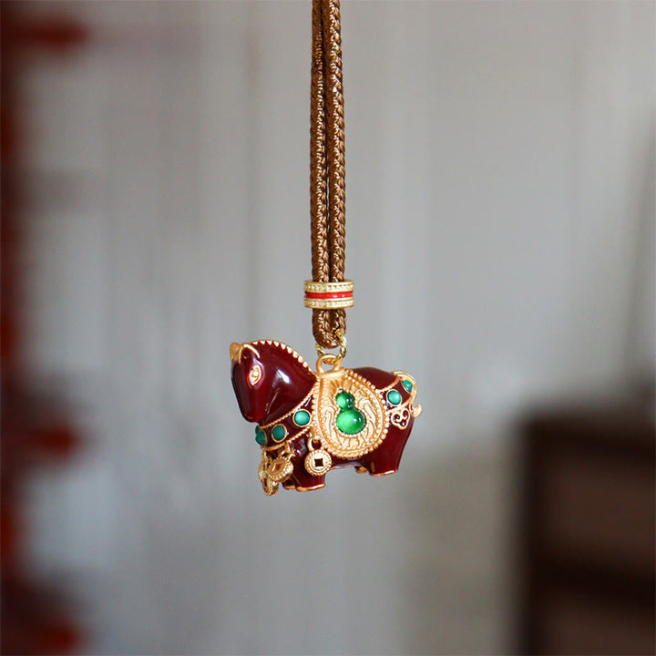Buddha Stones Collana con pendenti in ottone e rame dell'anno del cavallo - Cavallo marrone - image 0