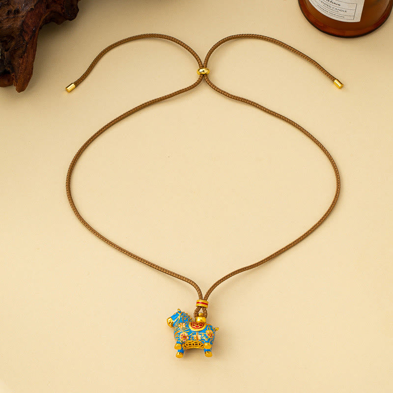 Buddha Stones Collana con pendenti in rame della ricchezza dell'anno del cavallo - Cavallo blu - image 1