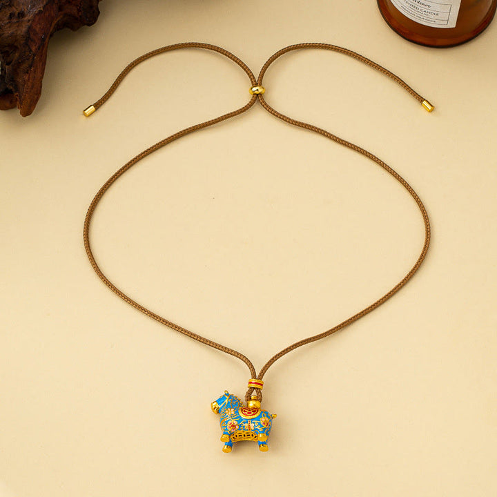 Buddha Stones Collana con pendenti in rame della ricchezza dell'anno del cavallo - Cavallo blu - image 1