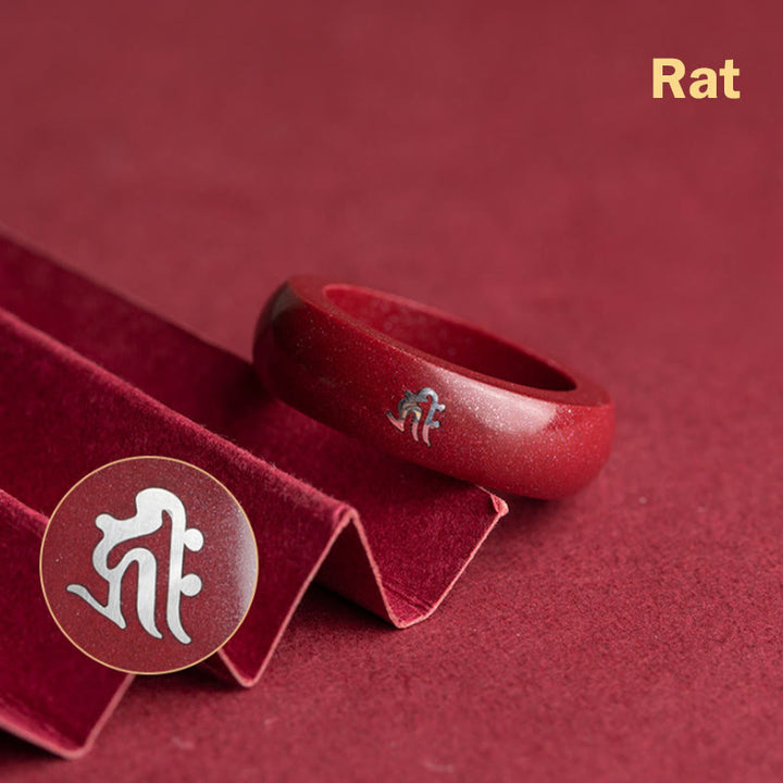 Buddha Stones Anello di benedizione del cinabro dell'anno del cavallo dello zodiaco cinese - Topo Cinabro - 22 millimetri - image 3