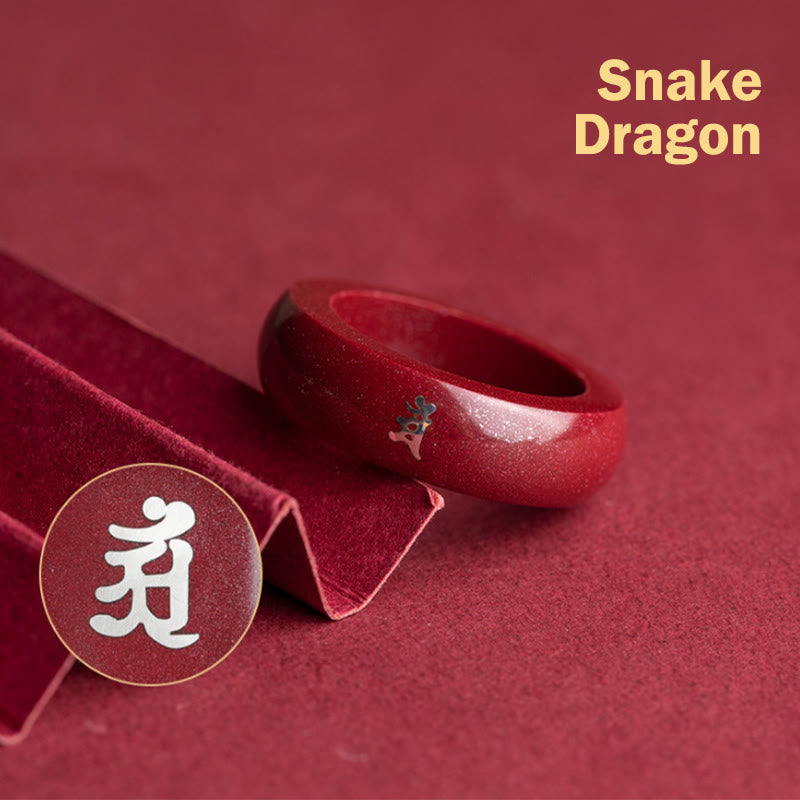 Buddha Stones Anello di benedizione del cinabro dell'anno del cavallo dello zodiaco cinese - Serpente drago cinabro - 22 millimetri - image 12