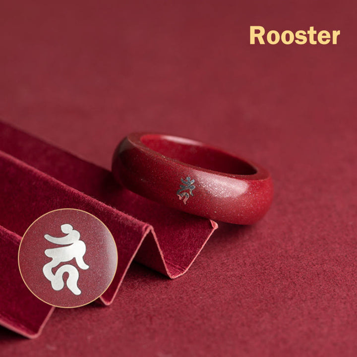 Buddha Stones Anello di benedizione del cinabro dell'anno del cavallo dello zodiaco cinese - Gallo Cinabro - 22 millimetri - image 19