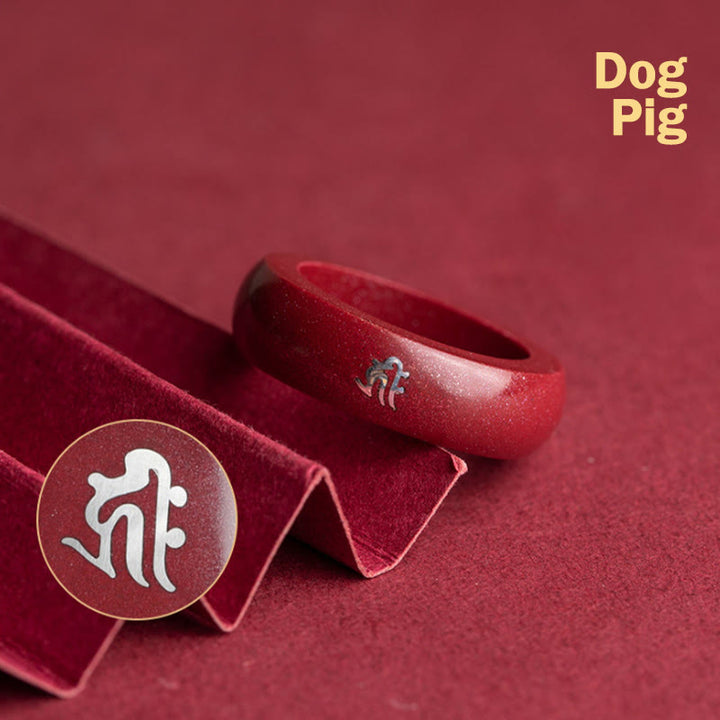 Buddha Stones Anello di benedizione del cinabro dell'anno del cavallo dello zodiaco cinese - Cane maiale cinabro - 22 millimetri - image 20