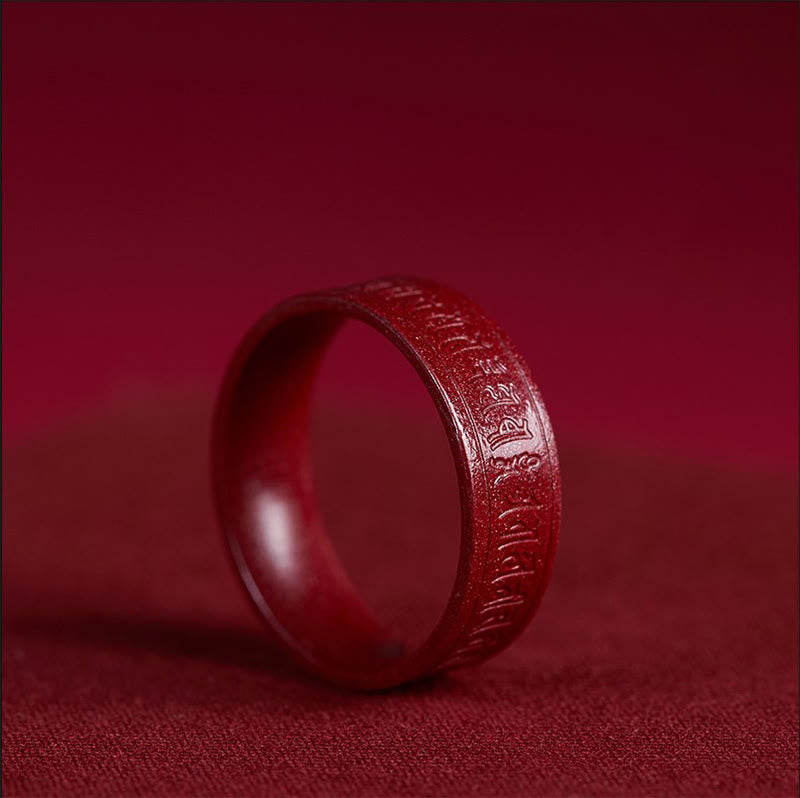 Buddha Stones Anello di benedizione del Sutra del cuore di cinabro Om Mani Padme Hum - Cinnabar Om Mani Padme Hum - 21 mm - image 0