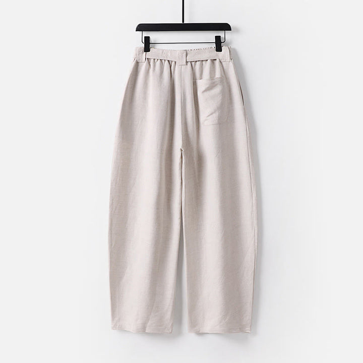 Buddha Stones Pantaloni da uomo in cotone e lino con gamba larga, tasche e design elastico in vita con cerniera estiva - image 1