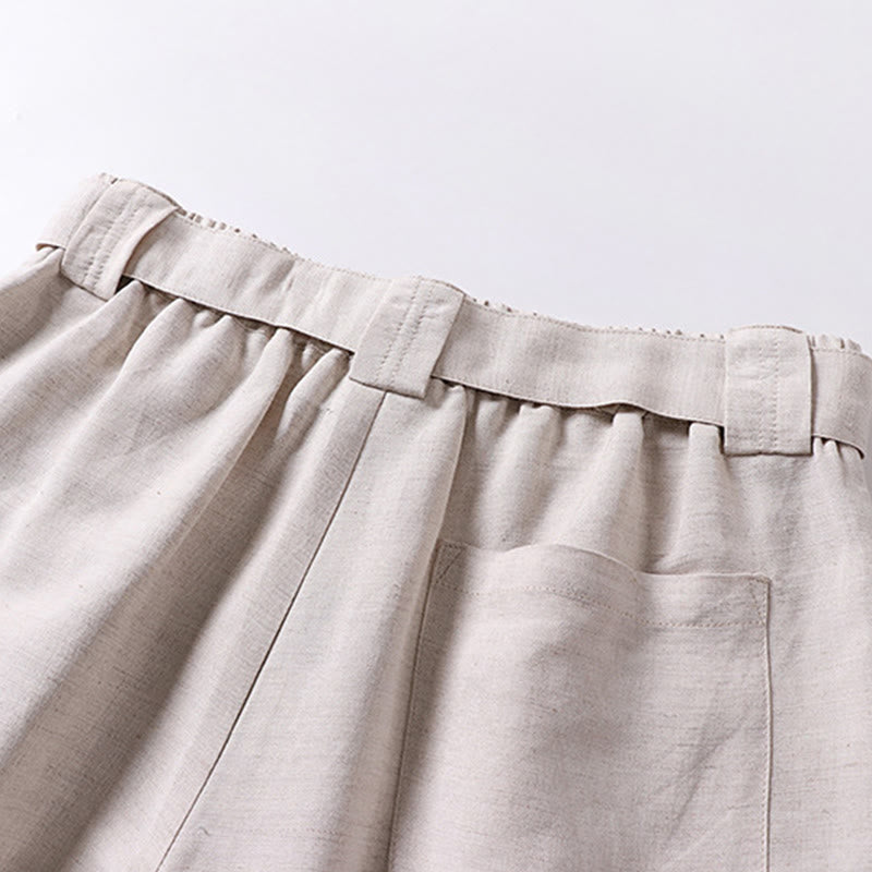 Buddha Stones Pantaloni da uomo in cotone e lino con gamba larga, tasche e design elastico in vita con cerniera estiva - image 5